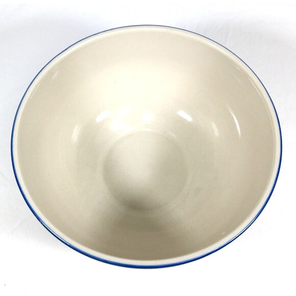 Vtg Yellow Ware Ceramic Blue Floral Leaf 8.5" Mixing Bowl Serving Farm Décor 452 - Picture 2 of 11